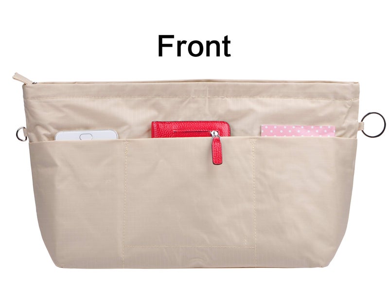Vercord Purse Organizer Insert Bag Tote Handbags Pocketbook Inserts Organizers Zipper 11 Pockets Beige S - Image 4